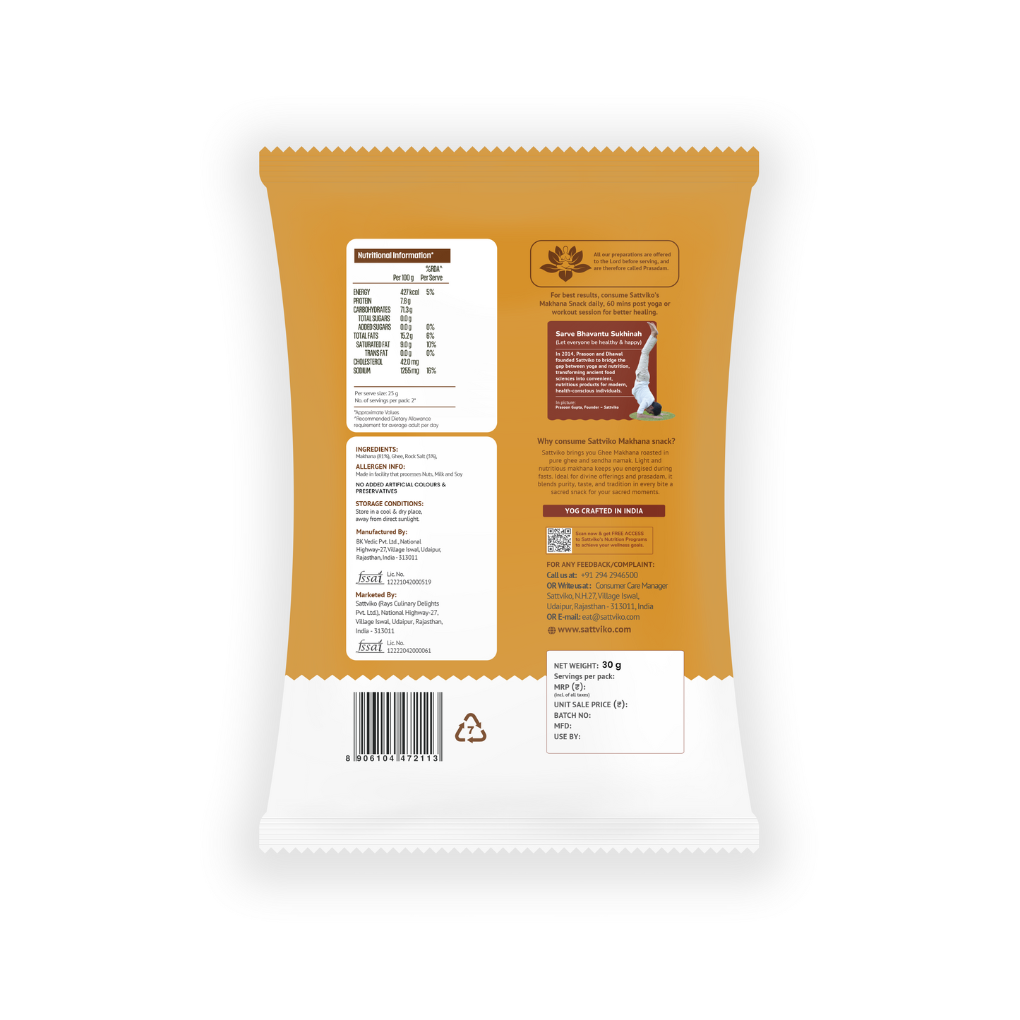 Sattviko Roasted Makhana - Ghee and Rock Salt 50 GM