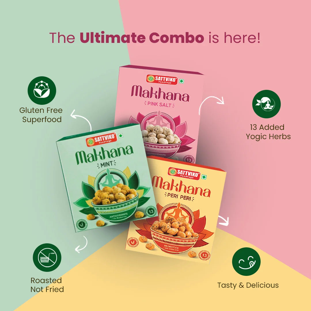Combo Makhana Pack of 3 Flavours - Peri Peri, Mint & Pink Salt