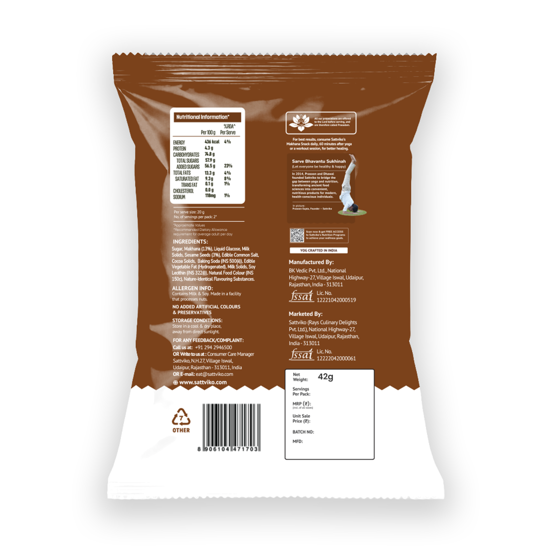 Sattviko Roasted Makhana – Belgian Chocolate (42g)