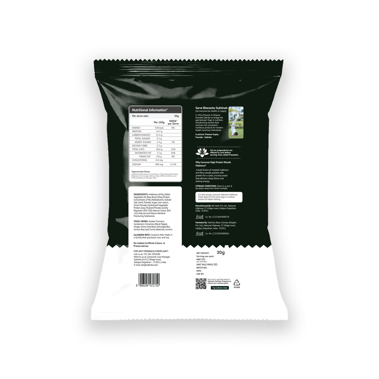 Sattviko High Protein Makhana – Original Wasabi (30g)