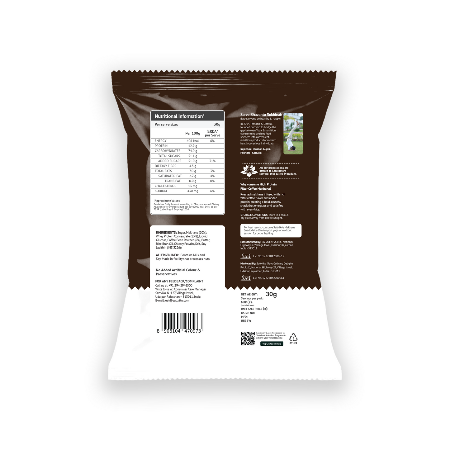 Sattviko High Protein Makhana – Filter Coffee (30g)