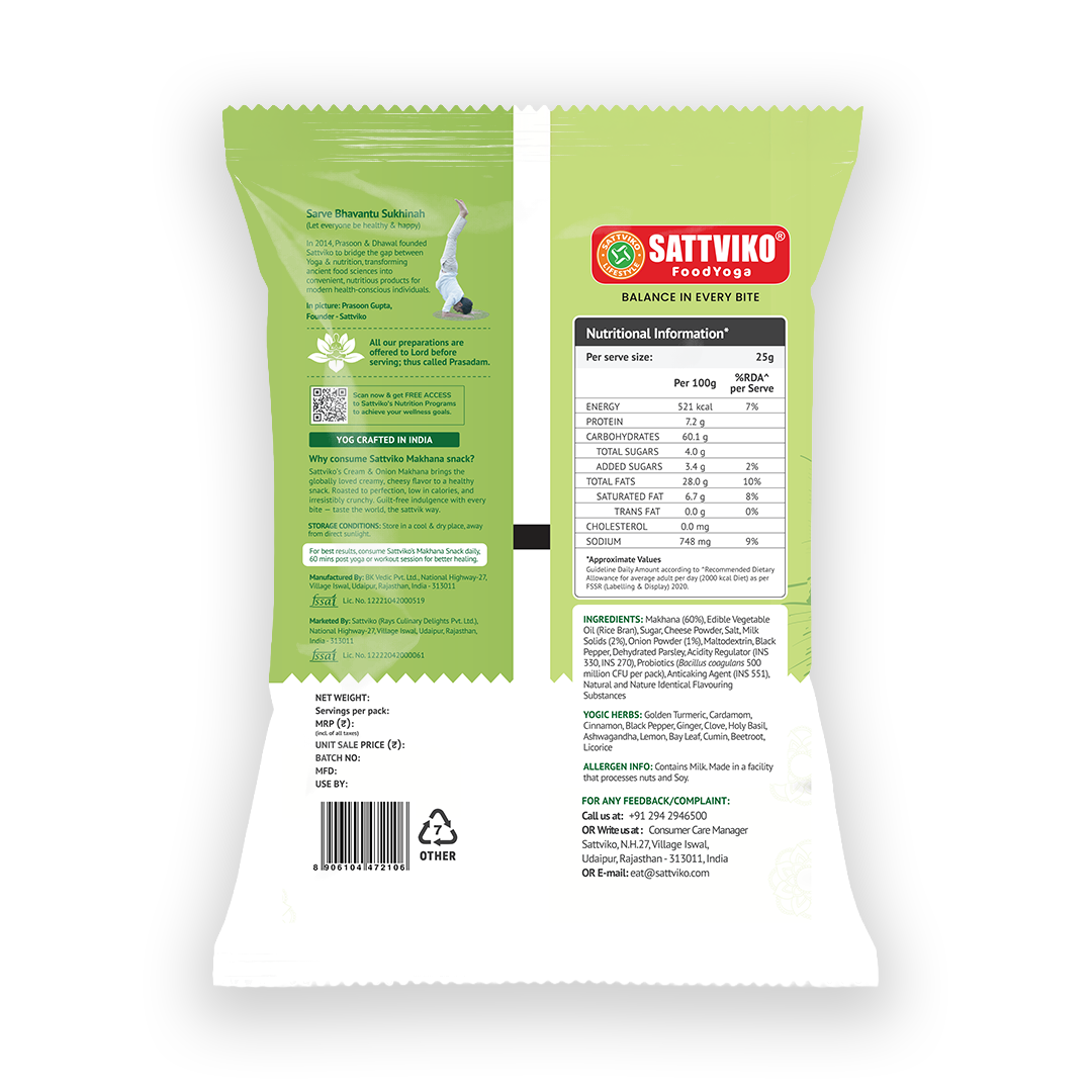 Sattviko Roasted Makhana - Cream n Onion 50 GM