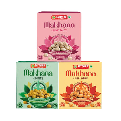 Combo Makhana Pack of 3 Flavours - Peri Peri, Mint & Pink Salt